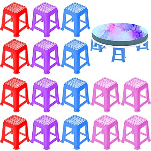 16 Pieces Paint Stand Canvas Stands for Painting Canvas Feet Risers Mini Non-Skip Fluid Painting Supplies Solid Color Plastic Paint Pouring Tools for Painting Supplies (Multi-Colors)