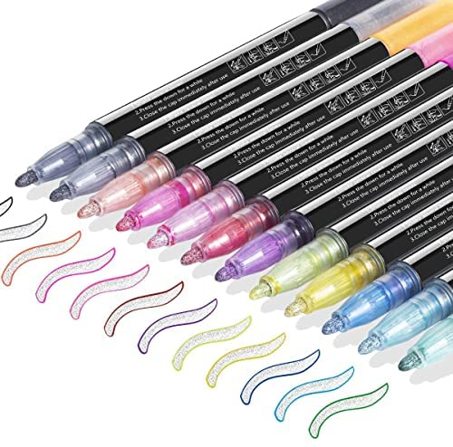 Super Squiggles Outline Shimmer Markers Set of 12: Double Line Outline Metallic Markers Pens Art, Glitter Markers for Kids Journal