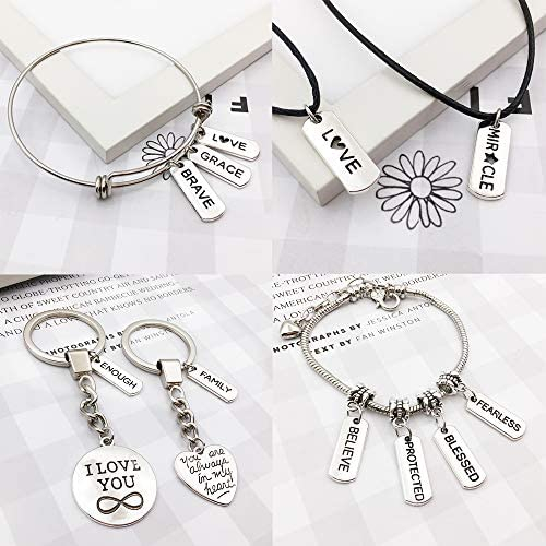 80pcs Inspiration Word Charms Pendants Engraved Motivational Charms Pendants for DIY Necklaces Bracelets Bangles Jewelry Making Fashion Accessories