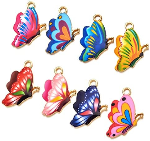 DIYstore 30 Pcs Mixed Color Alloy Enamel Butterfly Charms Pendant for Earrings Bracelets Necklace DIY Making Jewelry Making Accessories