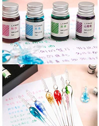 SIPLIV Crystal Glass Intarsia Dip Pen Fountain Pen Kit Vintage Calligraphy Signatures Pen with 4 Colors Ink, Pen Holder