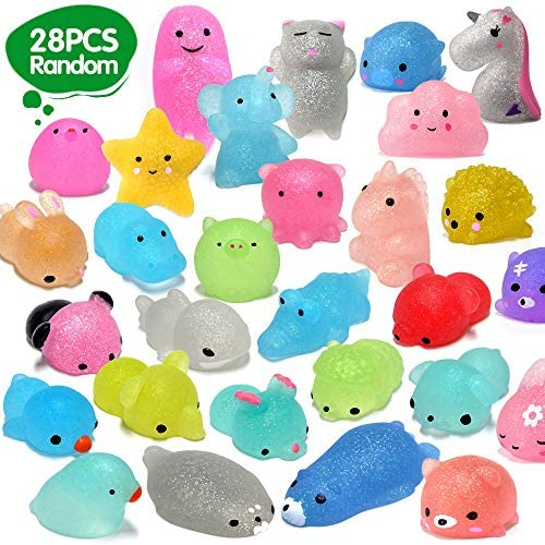 ORWINE Squishies 28pcs Mochi Squishys Toys 2nd Generation Party Favors for Kids Birthday Gift for Girl Boy Glitter Mini Squishy Mochi Animal Squishies Stress Relief Toy Xmas Gift for Kid Adult, Random