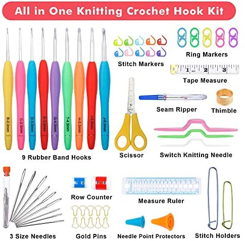 113 Piece Crochet Kit with Yarn Set–1600 Yards Assorted Yarn for Knitting and Crochet, 73PCS Crochet Accessories Set Including Ergonomic Hooks