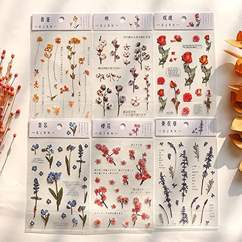 180 Pieces Transparent Flower Stickers,PET Vintage Clear Flower Plant Stickers for Scrapbooking Journal