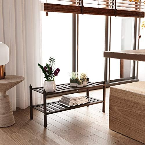 Dranixly Bamboo 2-Tier Shoe Rack Stackable Shoe Shelf Storage Organizer for Entryway, Hallway and Closet