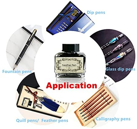 DAWEGAMA Black Calligraphy Ink No Carbon No Blocking Fountain Pen Ink Suitable for Feather pen Quill Pen Dip Pen Calligraphy Pen Painting Pen 15ml