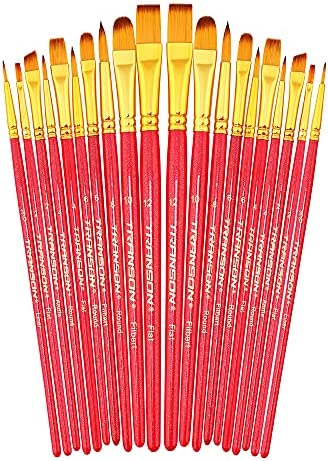 Transon 20pcs Artist Painting Brush Set for Acrylic Watercolor Gouache Hobby Craft Face Rock Painting