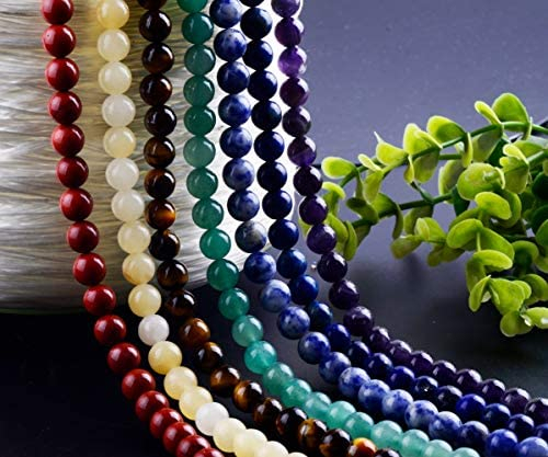 7 Chakra Natural Stone Beads 100pcs 8mm Round Genuine Real Stone Beading Loose Gemstone Amethyse Color Mixed DIY Smooth Beads for Bracelet Necklace Earrings Jewelry Making (7 Chakra Stone, 8mm)