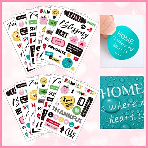 30 Sheet Family Friend Theme Scrapbooking Sticker Decals 500 Pieces Waterproof Vinyl Happy Family Friend Memories Sticker Decor for Family Album Scrapbooking Embellishment Art Project (Family Theme)