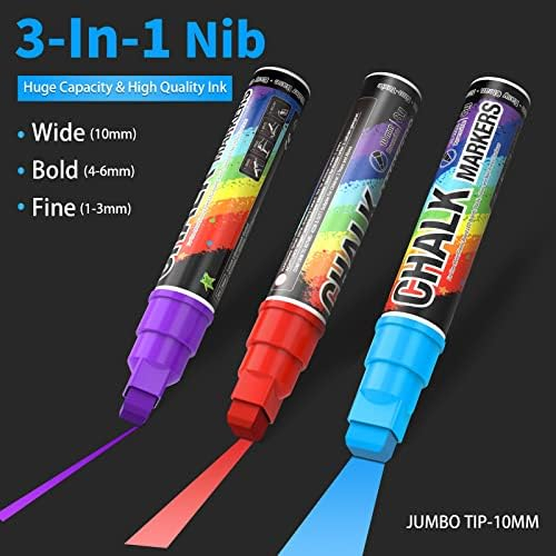 Window Chalk Markers for Cars Washable: 8 Colors Jumbo Liquid Chalk Marker with 10mm Thick Tips, Big Chalkboard Markers
