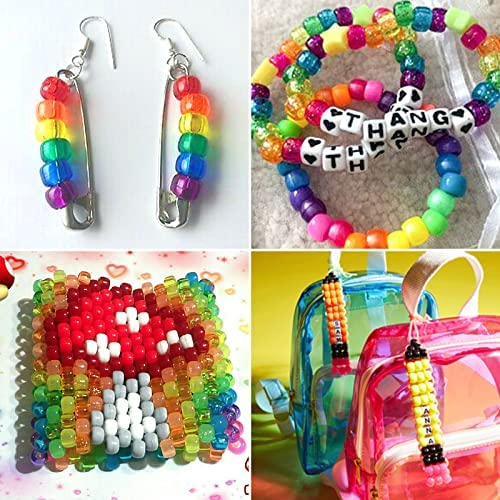 Quefe 2880pcs Pony Beads Kit Rainbow Beads Plastic Bead for Craft 6 x 9mm 24 Colors 4 Styles Large Hole Beads Set for Bracelets Jewelry Making