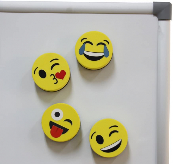 Magnetic Smiley Face Circular Whiteboard Eraser, 4 Pack of 2 inch
