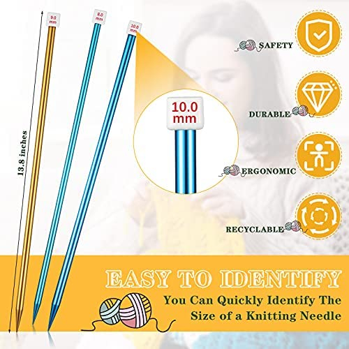 28 Pieces/ 14 Pairs Knitting Needles Set, Colored Straight Single Pointed Metal Knitting Needles