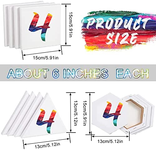 12 Pieces Stretched Canvas Side Length Blank Canvas Triangle Square Hexagon Shape Fabric Painting Canvas Panels Canvas Boards Art Supplies for Painting Acrylic Pouring Artist Hobby Painters (6 Inch)