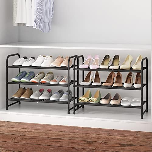 Simple Trending 3-Tier Stackable Shoe Rack, Expandable & Adjustable Shoe Shelf Storage Organizer