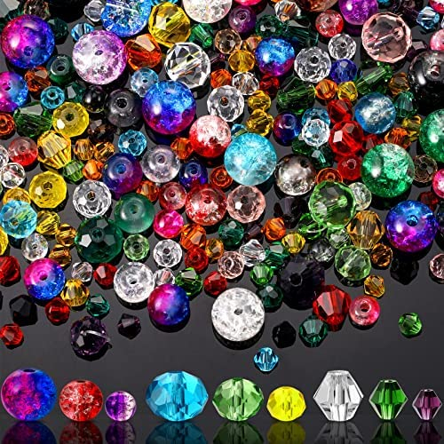 1300 Pieces Crystal Beads for Jewelry Making Crackle Lampwork Glass Beads Faceted Crystal Glass Beads Bicone Crystal Beads Loose Beads Sparkly Beads for Bracelets Necklace Pendants Making Supplies