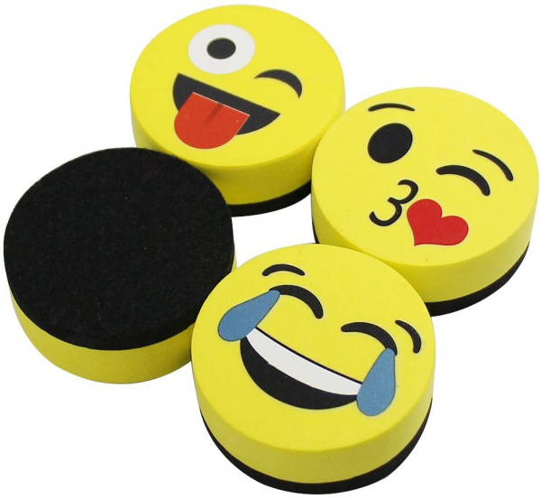 Magnetic Smiley Face Circular Whiteboard Eraser, 4 Pack of 2 inch