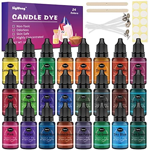 Candle Dye - 24 Colors Liquid Candle Making Dye for DIY candle making supplies Kit, Food Grade Ingredients Oil-Based Candle Coloring for Soy Wax Dyes