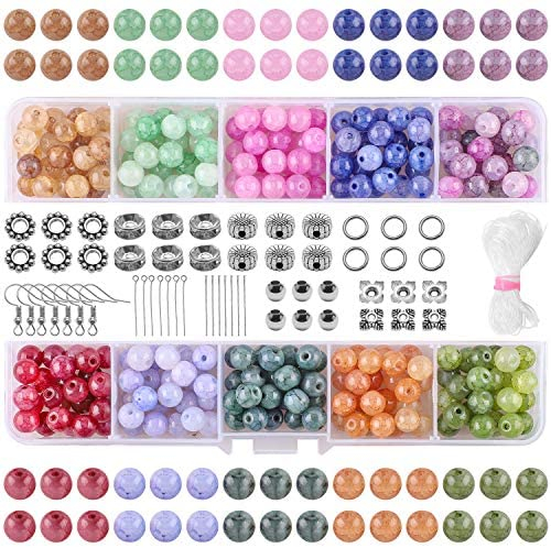 Glass Beads for Jewelry Making Kit, 8MM Imitating Natural Jade Bracelets Beads Kit - with Jump Rings