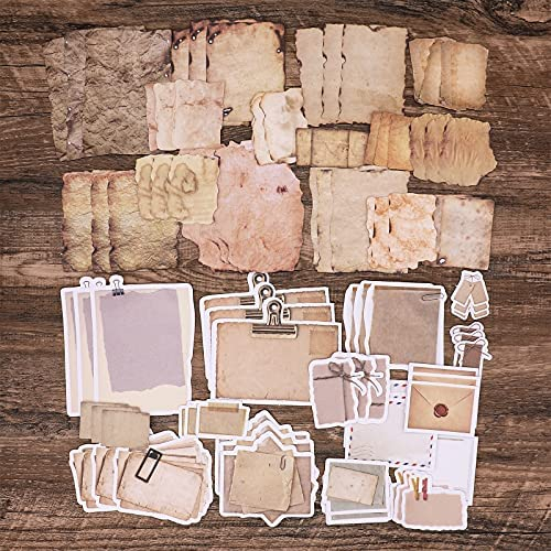 Knaid Antique Looking Scrapbook Stickers (90 Pieces) Vintage Aged Paper Design Old Fashion Decorative Sticker for Planner, Bullet Journaling