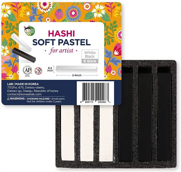 (24 Colors + 6 Sticks) HASHI Non Toxic Long Soft Pastel Set for Professionals - Square Chalks Brilliant Assorted Colors