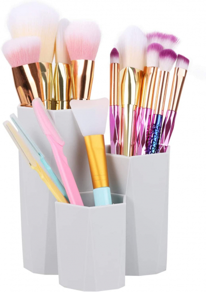 Plastic Makeup Brush Holder Organizer, 3 Slot Cosmetics Storage