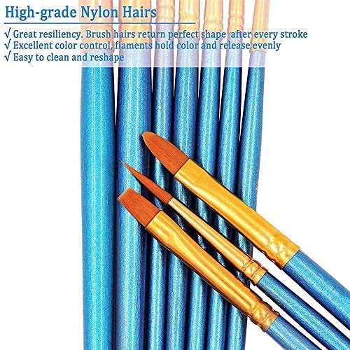 BOSOBO Paint Brush Set, 10pcs Round Pointed Tip Nylon Hair Artist Detail Paintbrushes