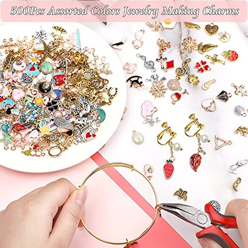 SANNIX 500Pcs Charms for Jewelry Making Bulk Wholesale Assorted Gold Plated Enamel Pendants Earring Charms for Bracelet Necklace DIY Jewelry Making Craft Supplies