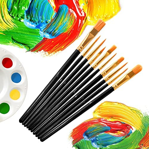 Paint Brushes Set,10 Pack Nylon Hair Paint Brushes for Acrylic Painting