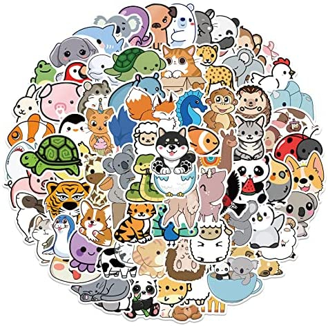 Cute Animal Stickers for Kids, Teens- 100PCS Premium Waterproof Vinyl Kawaii Aesthetic Stickers for Water Bottles