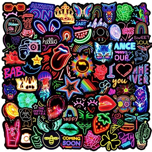 100Pcs Neon Stickers Decal, Waterproof Vinyl Stickers Pack for Bumper