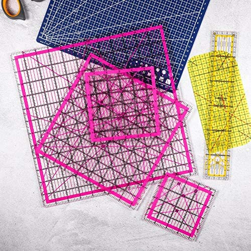 6 Piece Quilting Ruler Square Acrylic Quilting Ruler Fabric Cutting Ruler Clear Mark Acrylic Ruler and Ironing Ruler, 4.5 x 4.5 Inch