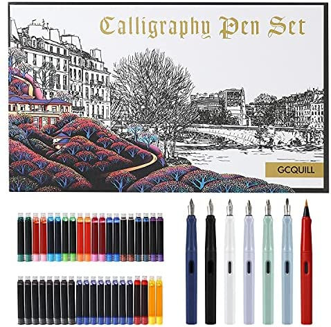 GC Quill Calligraphy Pen Set, 7 Calligraphy Fountain Pens with Different Nibs and 40 Ink Cartridges