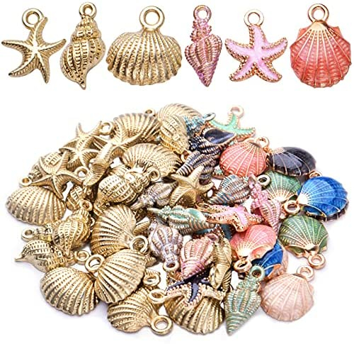 60pcs Alloy Ocean Starfish Seashell Conch Charms Colorful Enamel Ocean Life Sea Animal Pendants Charms Craft Supplies for DIY Jewelry Making Birthday Wedding Party Favor Gifts