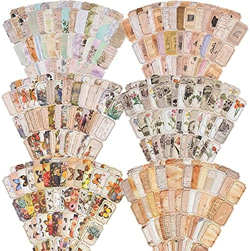 Vintage Style Label Stickers Set (180 Pieces), Decorative Nature Butterfly Retro Flower Manuscript Old Fashion Music Sheets Decals for Art Journaling Scrapbooking Planner Bullet Junk Journal Supplies Notebook DIY Crafts Album Phone Cases Laptops Calendars