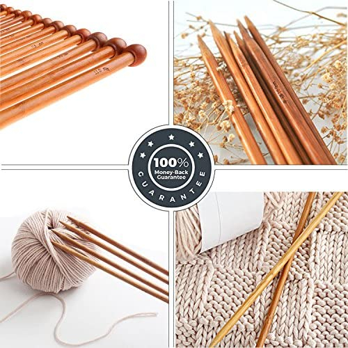 Fairycece Bamboo Knitting Needles Set Knitting Needle Case Kits for Beginners Wooden Wood