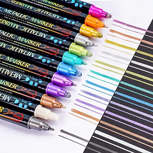NiArt Super Metallic Dual Tip Acrylic Paint Pens, 12 Colors with Fine and DOT Fiber Tips for Artist Illustration