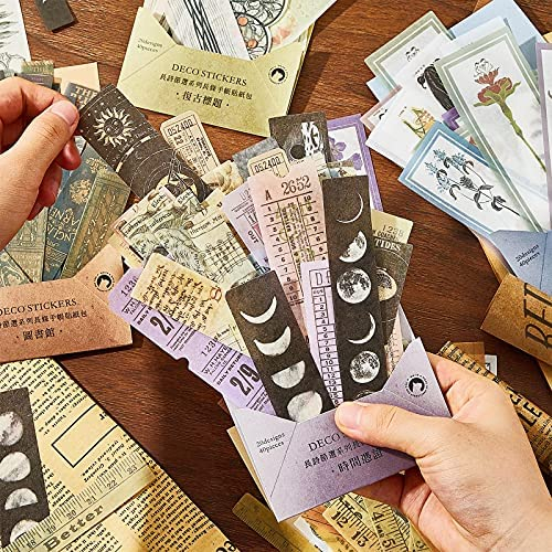 240 Pieces Vintage Astronomy Time Washi Stickers Vintage Scrapbooking DIY Stickers Decorative Antique Retro Natural Collection Diary Journal Embellishment Supplies for DIY Making Crafts, 6 Styles