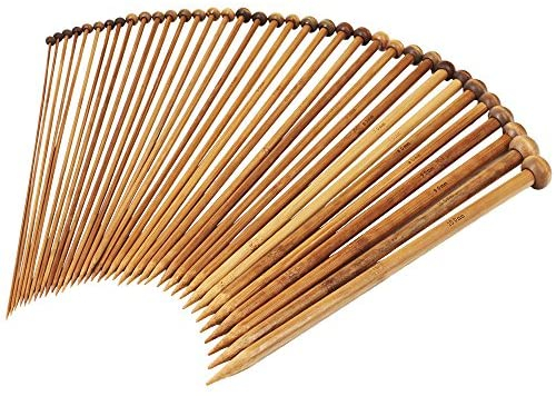 Exquiss Bamboo Knitting Needles Set,18 Pairs 18 Sizes Wooden Circular Knitting Needles with Colored Tube & 36pcs 18 Sizes Single Pointed Bamboo Knitting Needles 2.0 mm-10.0 mm + Weaving Tools Kits