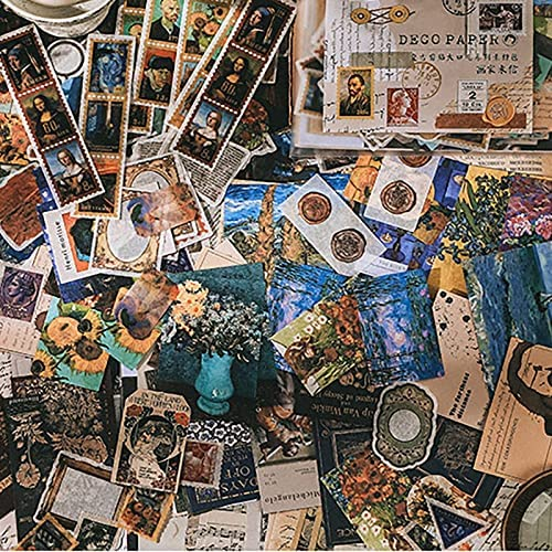 MAXLEAF 200PCS Vintage Style Van Gogh Famous Works Manuscript Graphics Washi Paper Stickers Bullets Journals Decoration Material Paper Pack for DIY Scrapbook Album Decoration (Painting and Letter)