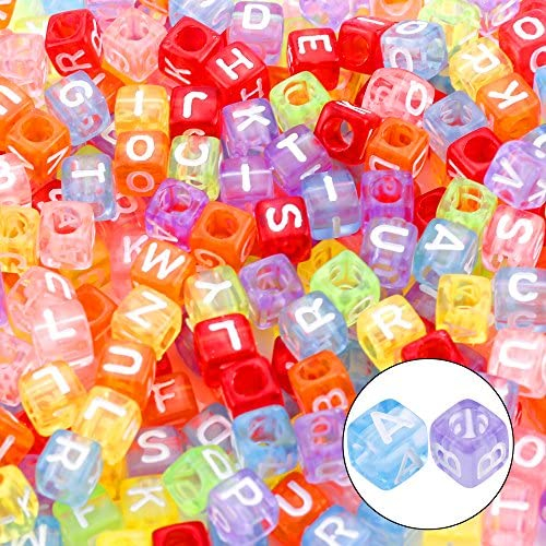 1400pcs 5 Color Acrylic Alphabet Cube Beads Letter Beads with 1 Roll 50M Crystal String Cord for Jewelry Making（6mm）
