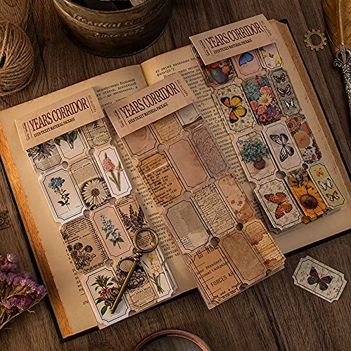 Vintage Style Label Stickers Set (180 Pieces), Decorative Nature Butterfly Retro Flower Manuscript Old Fashion Music Sheets Decals for Art Journaling Scrapbooking Planner Bullet Junk Journal Supplies Notebook DIY Crafts Album Phone Cases Laptops Calendars