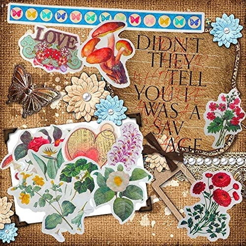 160 Pieces Vintage Scrapbook Stickers Vintage Flower Plant Stickers Retro Butterfly Mushroom Decals Antique Natural Decorative Stickers for Laptop Scrapbooking Journal Planner Card Making