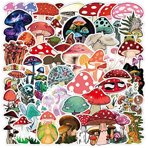 Mushroom Stickers| 50 PCS | Vinyl Waterproof Stickers for Laptop,Skateboard