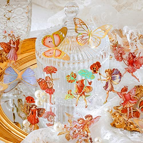 Aromoty Fairy Gold foil Holographic Stickers Set(120 pieces with 4 Themes)-Resin Transparent Waterproof Stickers,Butterfly