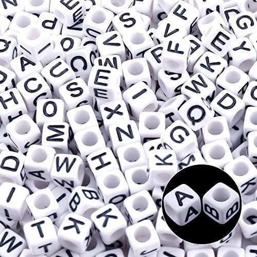 1400pcs 5 Color Acrylic Alphabet Cube Beads Letter Beads with 1 Roll 50M Crystal String Cord for Jewelry Making（6mm）