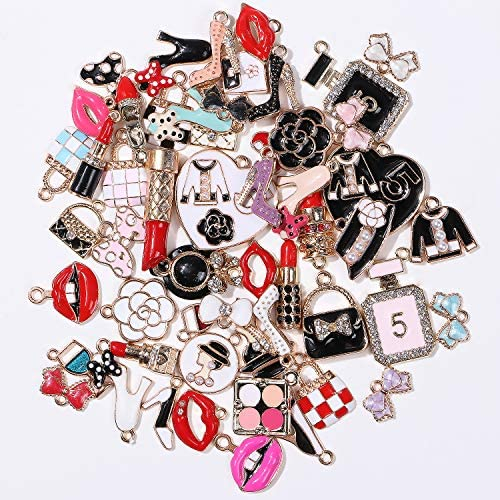 G.C 55Pcs Women Assorted Enamel Charms Lipstick Perfume Makeup Charm Pendants DIY Necklace Bracelet Earring for Jewelry Making