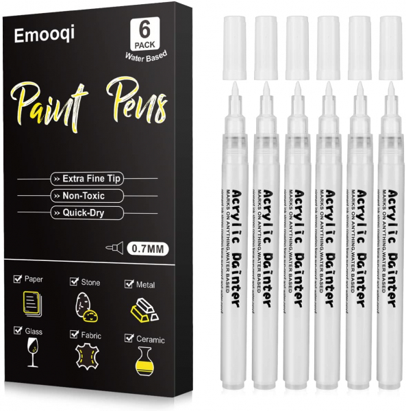 Emooqi 6 Pack 0.7mm Acrylic White Permanent Marker