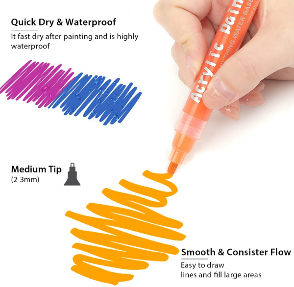 Emooqi 24 Colors Acrylic Paint Marker Pens Medium Tip
