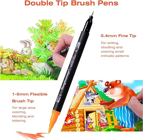 100 Colors Dual Tip Brush Markers, Brush and Fineliner Coloring Brush Pens Set, Art Pen for Kids Adults Coloring Books, Christmas Cards Drawing, Lettering, Calligraphy, Journaling, Doodling
